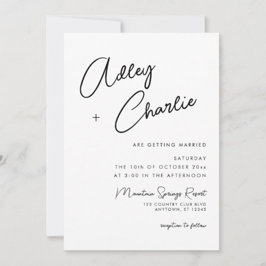 ミニマモダンリスト混合フォントビバマゼンタ結婚ーズ 招待状 (正面)