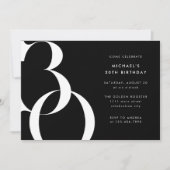 ミニマモダンリスト無地のブラック30歳の誕生日パーティー 招待状 (正面)