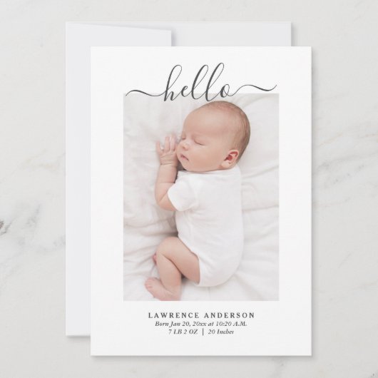 ミニマモダンリスト男の赤ちゃんフォトコラージュ誕生 案内状 (正面)