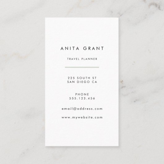 ミニマモダンリスト白とアラバスター垂直 名刺 (裏面)