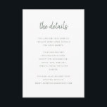 ミニマモダンリスト白とセージ緑 |詳細 エンクロージャーカード<br><div class="desc">これらのエレガントリストのゲスト情報カード結婚はモダン、あなたが好きになるデザインと最小限ののための白い背景の上に緑のスクリプトタイポグラフィとクリーンなサンシンプルセリフシエの文字を備えシンプルている。これらのカードは、運転方向、披露宴または交通情報、ホテルまたは宿泊施設の情報、およびゲストが知る必要があるその他の結婚詳細に使用できる。</div>