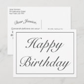ミニマモダンリスト白ハッピーバースデー挨拶 案内ポストカード (正面/裏面)