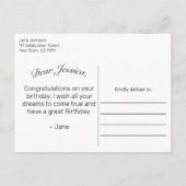 ミニマモダンリスト白ハッピーバースデー挨拶 案内ポストカード (裏面)