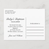 ミニマモダンリスト白ベビーバプテスマ 案内ポストカード (裏面)