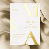 ミニマモダンリスト白モノグラム結婚ズ 箔招待状