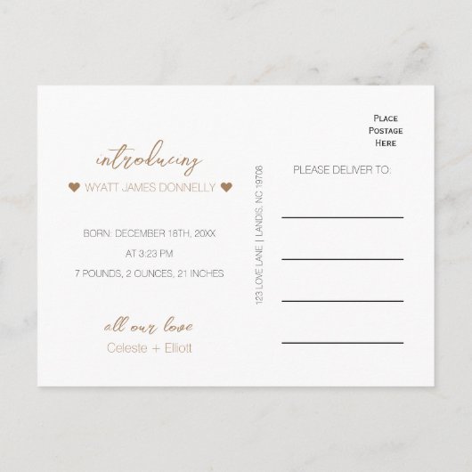 ミニマモダンリスト白写真誕生のお知らせ 案内ポストカード (裏面)