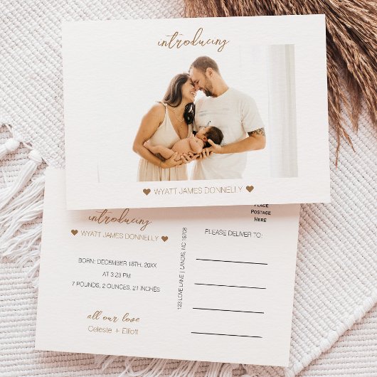 ミニマモダンリスト白写真誕生のお知らせ 案内ポストカード