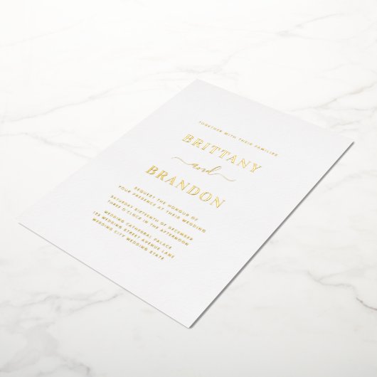 ミニマモダンリスト白金ゴールド結婚ズ 箔招待状 (回転した状態)