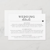ミニマモダンリスト白黒の結婚詳細カード 招待状 (正面/裏面)