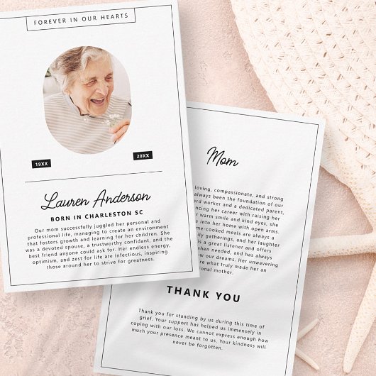 ミニマモダンリスト白黒シンプル記念碑 サンキューカード