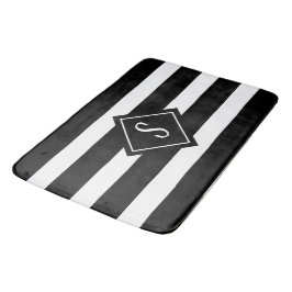 ミニマモダンリスト白黒ストライプモノグラム バスマット