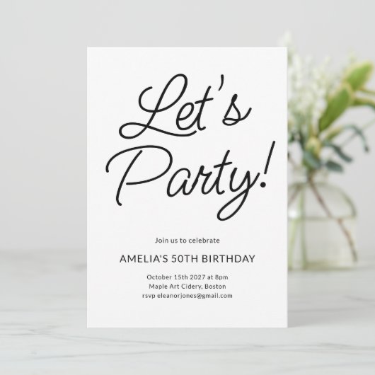 ミニマモダンリスト白黒バースデーパーティシック 招待状 (スタンド正面)