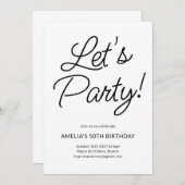 ミニマモダンリスト白黒バースデーパーティシック 招待状 (正面/裏面)