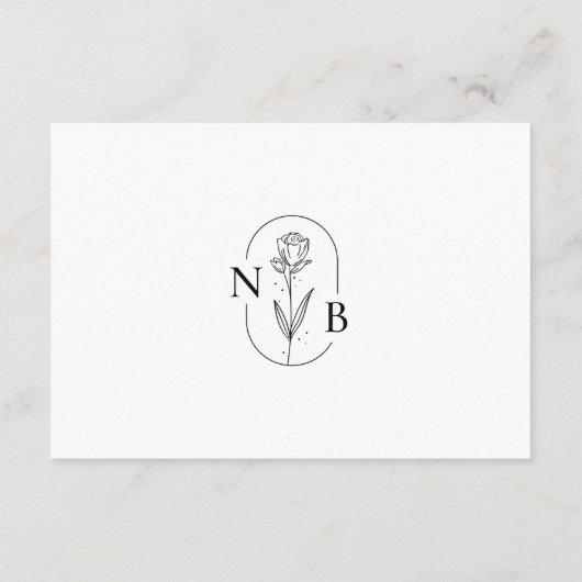 ミニマモダンリスト白黒フローラ結婚の エンクロージャーカード (裏面)