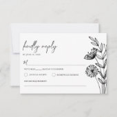 ミニマモダンリスト白黒フローラ結婚の 出欠カード (正面)