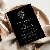 ミニマモダンリスト白黒フローラ結婚の 招待状