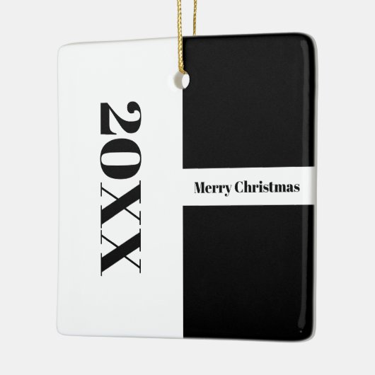 ミニマモダンリスト白黒メリークリスマス セラミックオーナメント (左)
