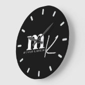 ミニマモダンリスト白黒モノグラムブラック ラージ壁時計 (傾斜)