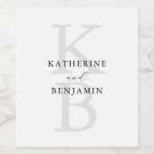 ミニマモダンリスト白黒モノグラム結婚ズ ワインラベル (シングルラベル)