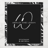 ミニマモダンリスト白黒モノグラム結婚ズ ワインラベル (シングルラベル)