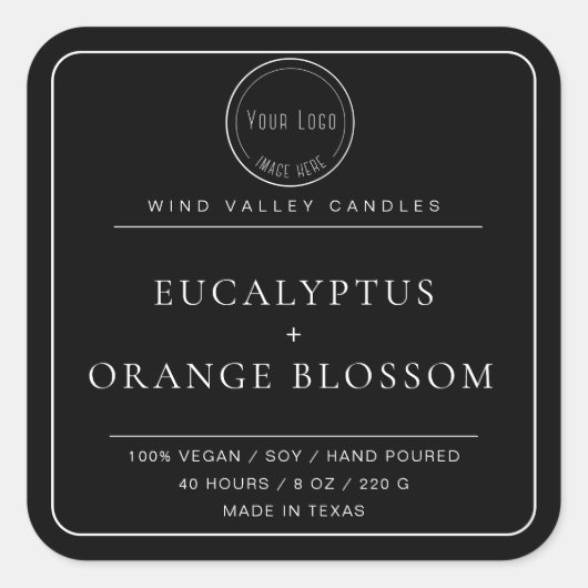 ミニマモダンリスト白黒ロゴキャンドルラベル スクエアシール (正面)