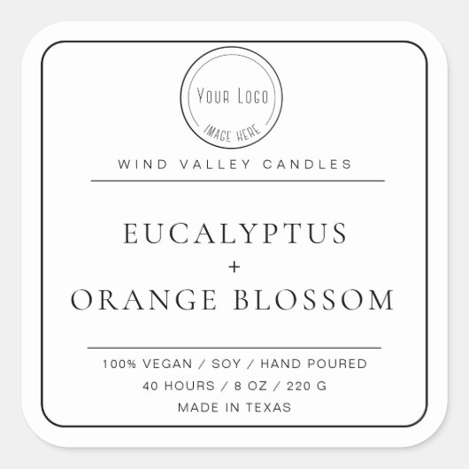 ミニマモダンリスト白黒ロゴキャンドルラベル スクエアシール (正面)