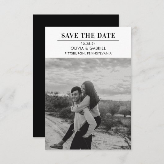 ミニマモダンリスト白黒写真の日付を保存 セーブザデート (正面/裏面)