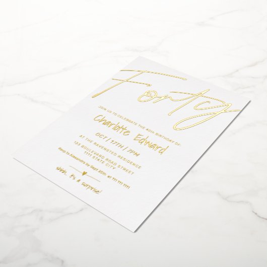 ミニマモダンリスト白黒写真サプライズ40th 箔招待状 (回転した状態)