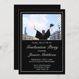 ミニマモダンリスト白黒写真卒業 招待状