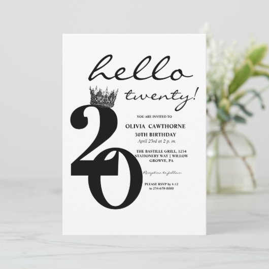 ミニマモダンリスト白黒写真第20誕生日 招待状 (スタンド正面)