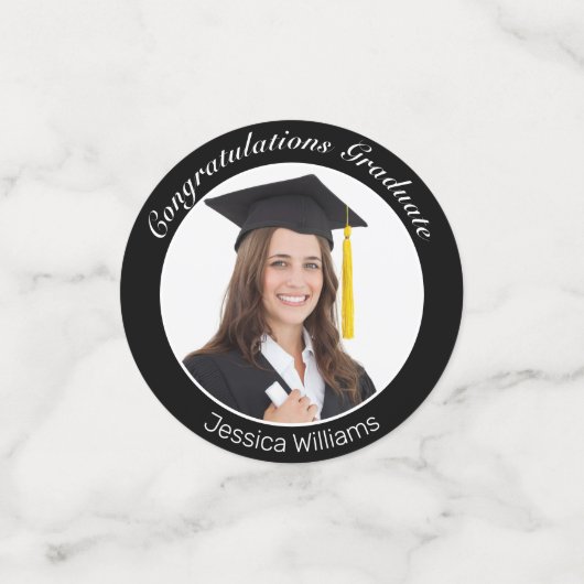 ミニマモダンリスト白黒卒業写真 コンフェッティ (スモール正面)