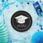 ミニマモダンリスト白黒卒業帽子 ペーパープレート (パーティー)