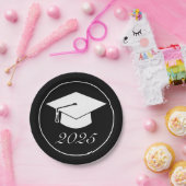 ミニマモダンリスト白黒卒業帽子 ペーパープレート (パーティー)