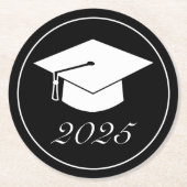 ミニマモダンリスト白黒卒業帽子 ラウンドペーパーコースター (正面)