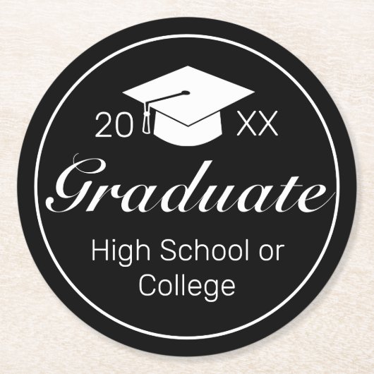 ミニマモダンリスト白黒卒業 ラウンドペーパーコースター (正面)