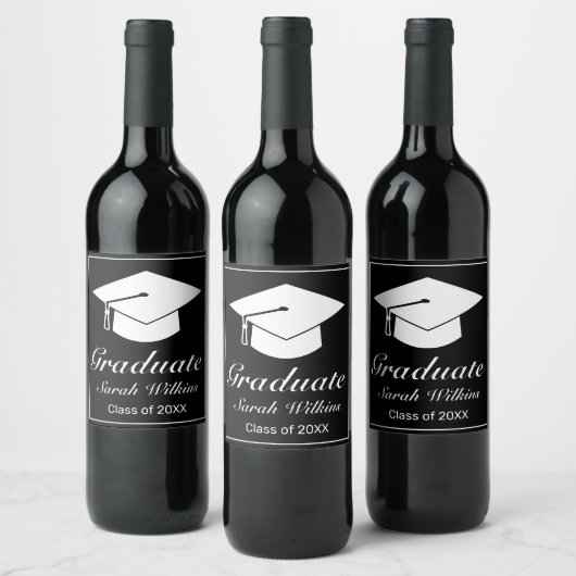 ミニマモダンリスト白黒卒業 ワインラベル (ボトル)