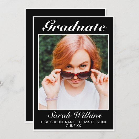 ミニマモダンリスト白黒卒業 案内状 (正面/裏面)