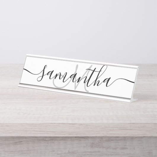 ミニマモダンリスト白黒名モノグラシンプルム デスクネームプレート (正面)