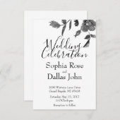 ミニマモダンリスト白黒水カラーバラ 招待状 (正面/裏面)