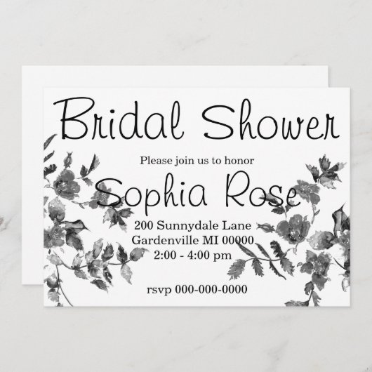 ミニマモダンリスト白黒水カラーバラ 招待状 (正面/裏面)