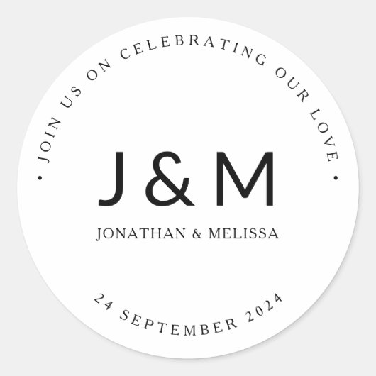 ミニマモダンリスト白黒結婚モノグラム ラウンドシール (正面)
