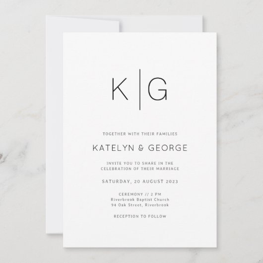 ミニマモダンリスト白黒結婚式招待状 招待状 (正面)