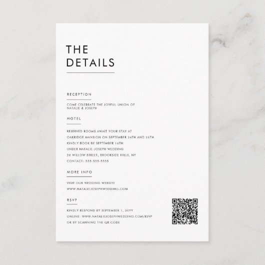 ミニマモダンリスト白黒結婚詳細 エンクロージャーカード (正面)