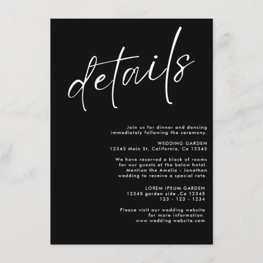 ミニマモダンリスト白黒結婚詳細 エンクロージャーカード (正面)