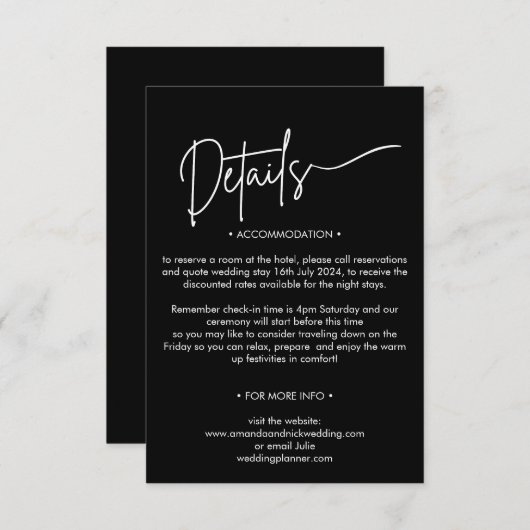 ミニマモダンリスト白黒結婚詳細 エンクロージャーカード (正面/裏面)