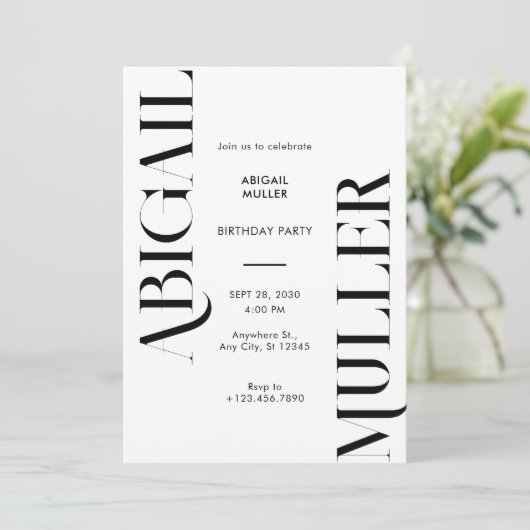 ミニマモダンリスト白黒誕生日 招待状 (スタンド正面)