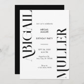 ミニマモダンリスト白黒誕生日 招待状 (正面/裏面)