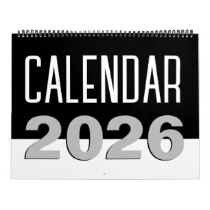 ミニマモダンリスト白黒2026 カレンダー