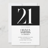 ミニマモダンリスト白黒21歳の誕生日 招待状 (正面)