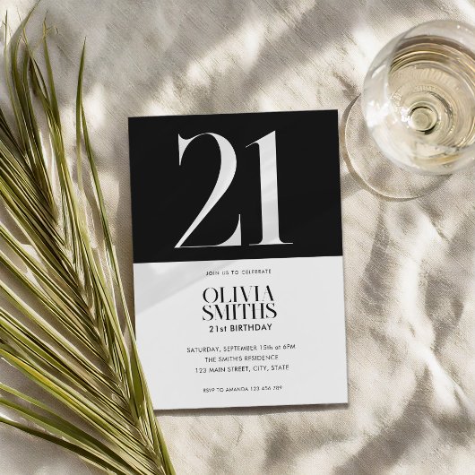 ミニマモダンリスト白黒21歳の誕生日 招待状